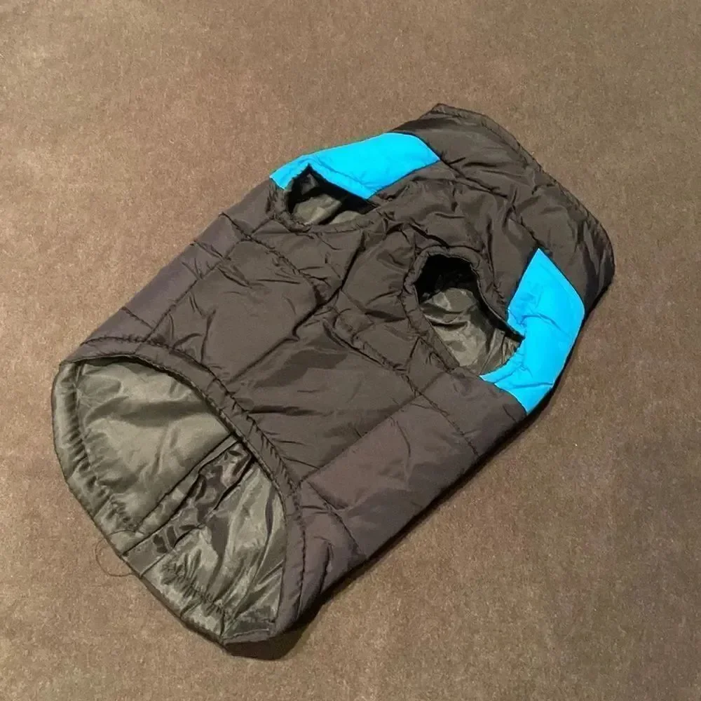 Dog Coat Black & Blue ZipUp No Pull Design D-Rings to attach Leash Size L NEW